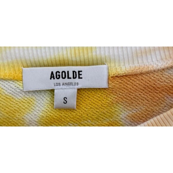 AGOLDE Balloon Sleeve Tie-Dye Sweatshirt Cropped Yellow Blue Size Small - Picture 7 of 8